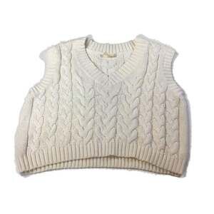 Altar'd State White Cropped Cable Knit Sweater Vest Women’s M boho retro chic